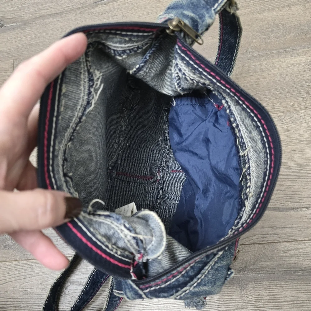 Y2K Denim Shoilder Bag Pink Stitching Boho Streetwear Preppy